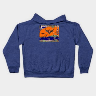 WEIRD MEDIEVAL BESTIARY,FLYING BATS IN NIGHT BLUE ORANGE ,UNICORN,KILLER RABBIT Kids Hoodie